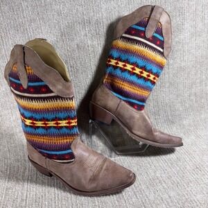 Roper Womens Western Boots Aztec Print‎ Knit Shaft Brown Point Toe Sz 7